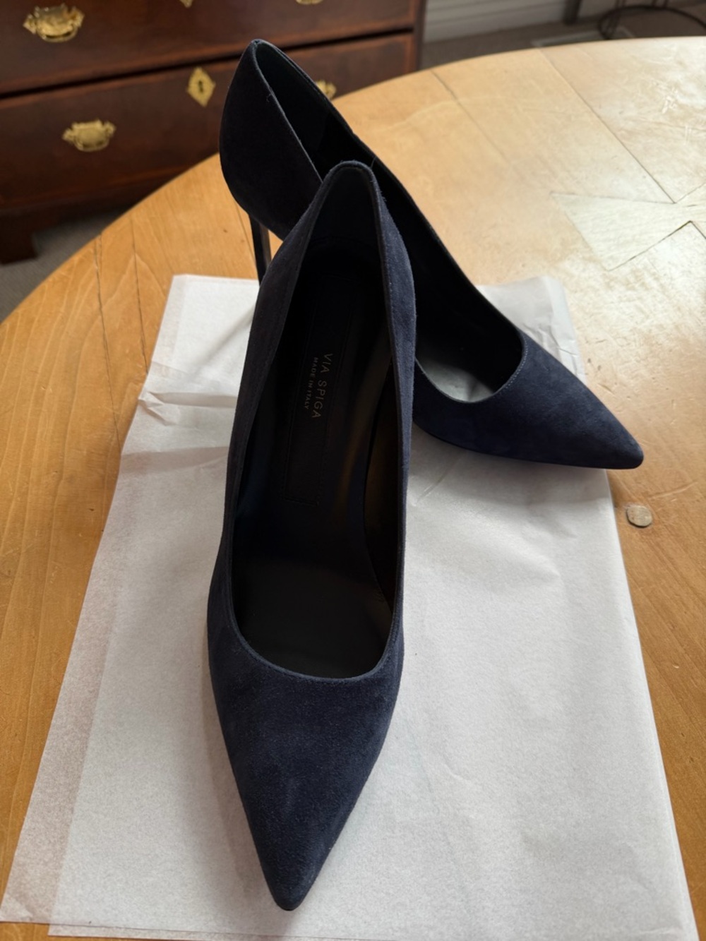 Via Spiga Navy Suede Pointed Toe Stiletto Pumps